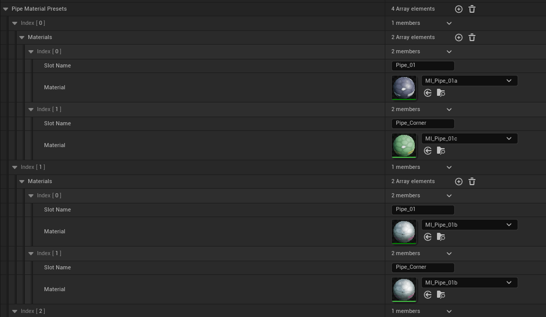 Material preset entries