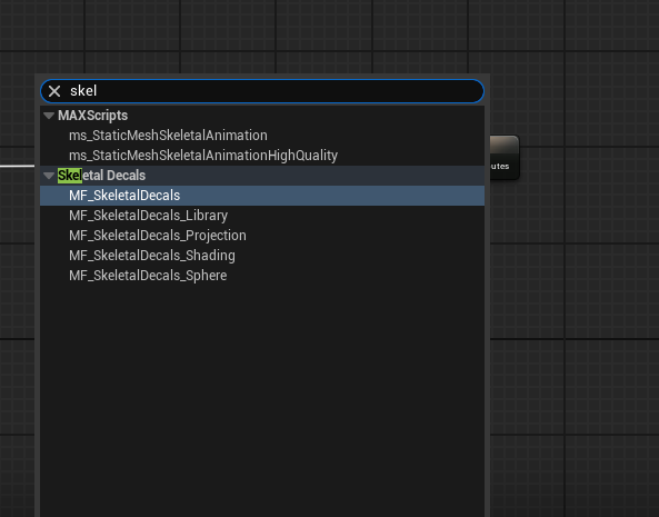 Find skeletal decals material function