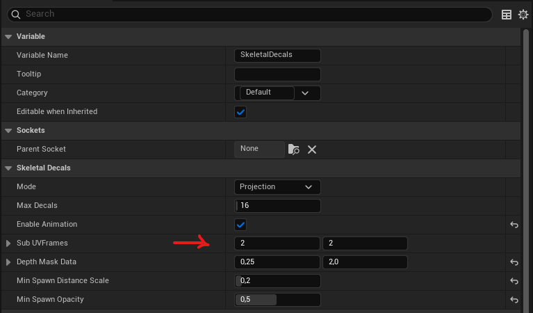 Set Sub UV Frames in component